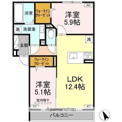 Ｄーｒｅｓｉｄｅｎｃｅ東川口Ｓ[2LDK/56.72m2]の間取図