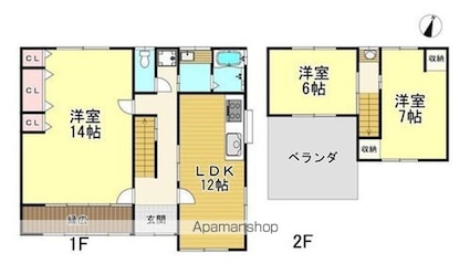 広島県福山市神辺町大字下竹田[3LDK/110m2]の間取図