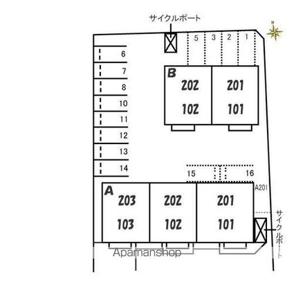 ヴィラ橋本　Ａ・Ｂ棟[2LDK/57.81m2]の配置図