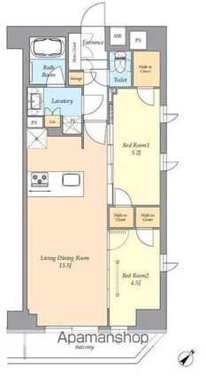 ＡＩＦＬＡＴ渋谷西原[2LDK/54m2]の間取図