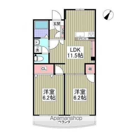 柿の木坂ヴォーンⅢＡ棟[2LDK/50.16m2]の間取図