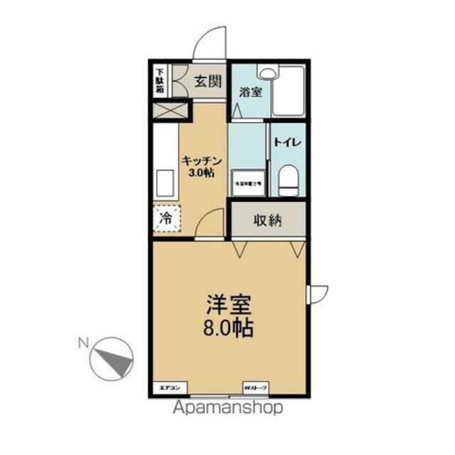 ベルシティ大矢沢Ｃ[1K/28.16m2]の間取図