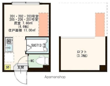 ハーモニーテラス江原町Ⅱ[1R/11m2]の間取図
