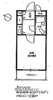 東京都目黒区大岡山１丁目[1K/16.55m2]の間取図