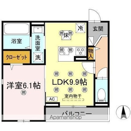 愛媛県松山市北持田町[1LDK/40.21m2]の間取図