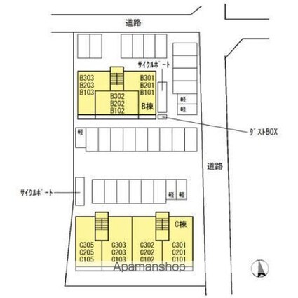 グランド　ソレイユ　Ｂ棟[1LDK/41.75m2]の配置図