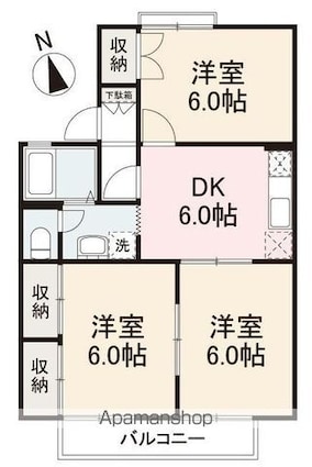 セジュール円座Ａ・Ｂ[3DK/53.46m2]の間取図