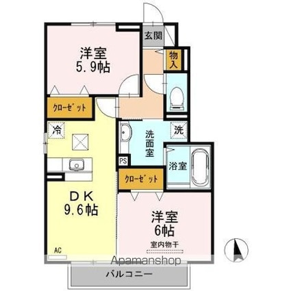 ヴィラコートＪ２[2DK/54.02m2]の間取図