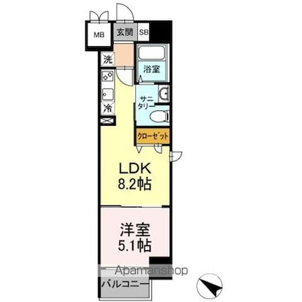 ＴＥＣ　Ｇｒｅｅｎ　Ｒｅｓｉｄｅｎｃｅ[1LDK/32.68m2]の間取図