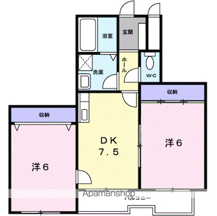 グリーンリバーヒルズ八幡山[2DK/47.45m2]の間取図