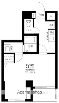 リスレーヌ蔵前[1K/25.3m2]の間取図