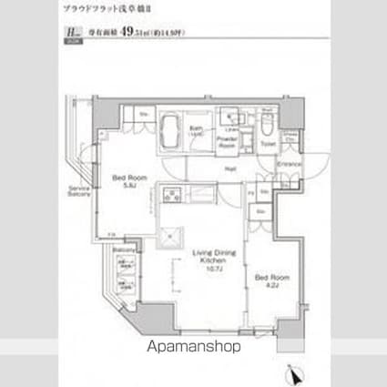 プラウドフラット浅草橋Ⅱ[2LDK/49.51m2]の間取図