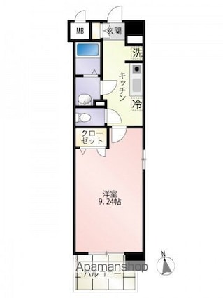 広島県広島市中区十日市町２丁目[1K/29.21m2]の間取図