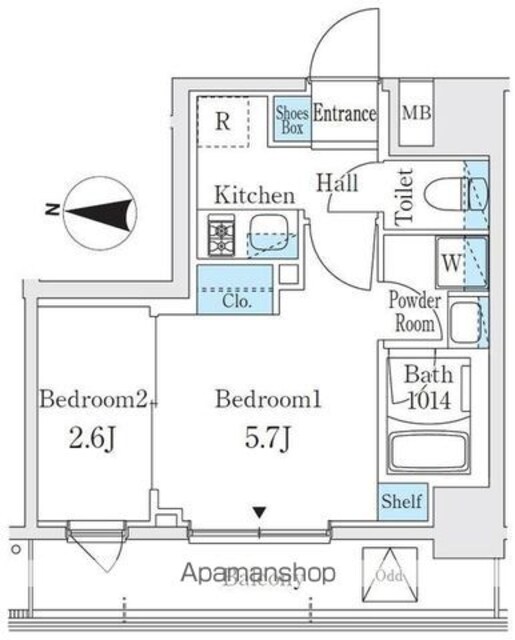 ヴァンクール菊川駅前[2K/25.78m2]の間取図