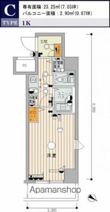 スカイコートルーベンス中目黒[1K/23.25m2]の間取図