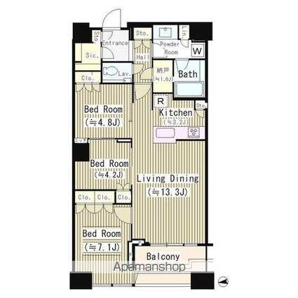 東京都新宿区富久町[3LDK/76.29m2]の間取図