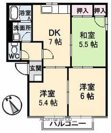 フレグランス中山台　Ａ棟[3DK/50.66m2]の間取図