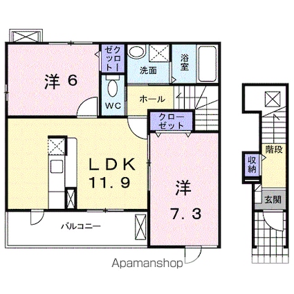 ロジュマン　グラシューＫ[2LDK/60.33m2]の間取図
