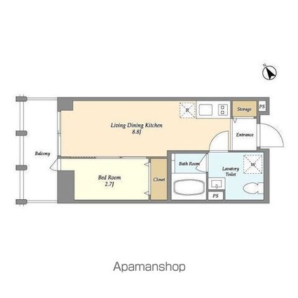 Ｔｈｅ　Ｇｒａｎｄ　Ｔｅｒｒａｃｅ　Ｗａｋａｂａｙａｓｈｉ[1LDK/27.25m2]の間取図