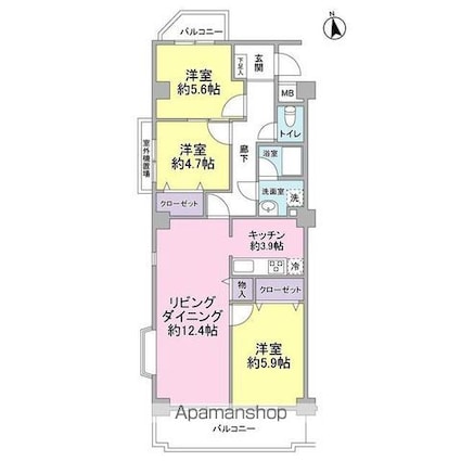 東京都練馬区中村南３丁目[3LDK/74.37m2]の間取図