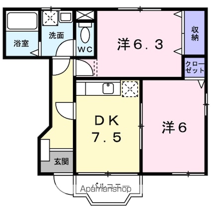 愛媛県松山市山越１丁目[2DK/44.34m2]の間取図