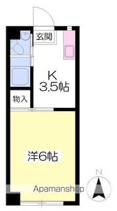 第６グリーンハイツ[1K/19.44m2]の間取図