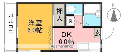 高知県高知市桜馬場[1DK/25m2]の間取図
