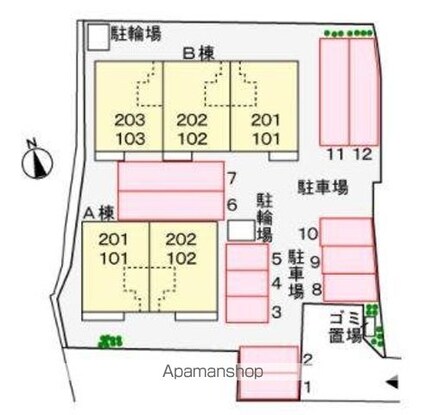 オーブリーＳ・Ｋ　Ａ[2LDK/65.53m2]の配置図