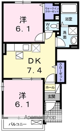 ブルーゼファー[2DK/44.75m2]の間取図