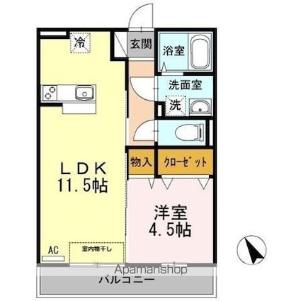 ローゼスポート港町　Ｂ棟[1LDK/39.69m2]の間取図