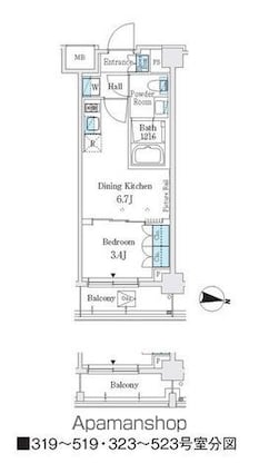 Ｊ．ＧＲＡＮ　Ｃｏｕｒｔ　品川西大井ＷＥＳＴ[1DK/27.17m2]の間取図