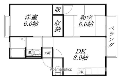 パティオイン[2DK/45.34m2]の間取図