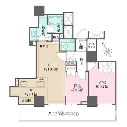 ザ・パークハウス三田ガーデン　タワー棟[2LDK/61.56m2]の間取図