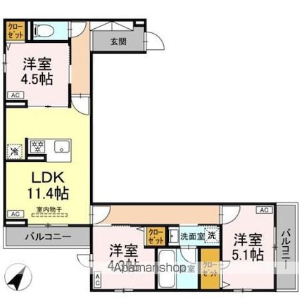 セレスティア細田Ａ[3LDK/63.56m2]の間取図