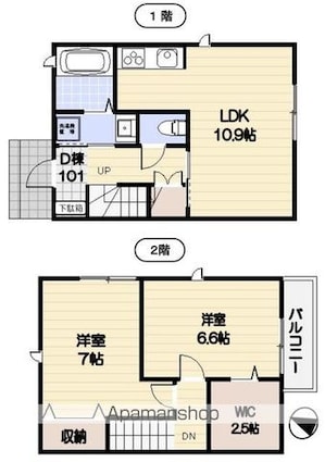 グランメール松原Ｄ棟[2LDK/64.66m2]の間取図