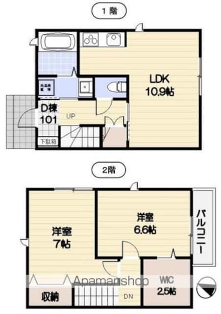 グランメール松原Ｄ棟[2LDK/64.66m2]の間取図