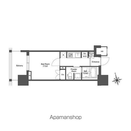 ＬＩＢＲ　ＧＲＡＮＴ　西新宿ＥＡＳＴ[1K/25.37m2]の間取図