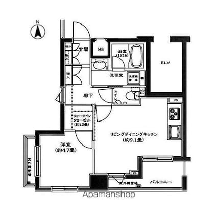 コンフォリア西早稲田[1DK/37.61m2]の間取図