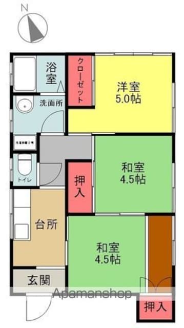 第二中央ハイツ[3K/45.95m2]の間取図