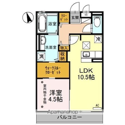 プリエ・ボヌール[1LDK/44.6m2]の間取図