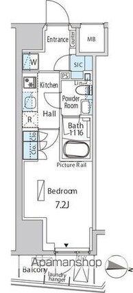 バウスフラッツ品川キャナルサイド[1K/25.39m2]の間取図