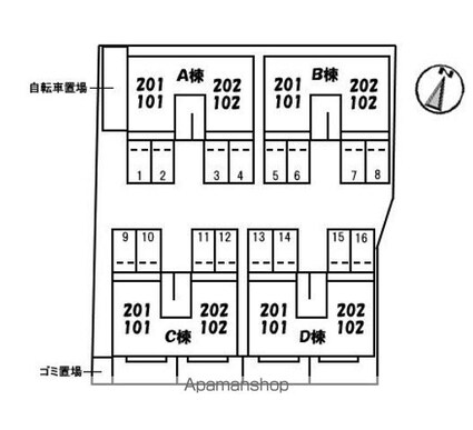 タカセコーポ　Ｄ棟[3DK/46.63m2]の配置図