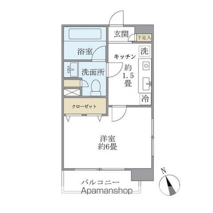 エコロジー白山レジデンス[1K/21m2]の間取図