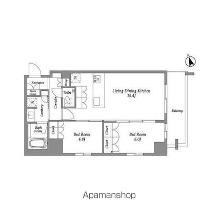ＥＮｅｔｉａｌ代官山[2LDK/61.36m2]の間取図