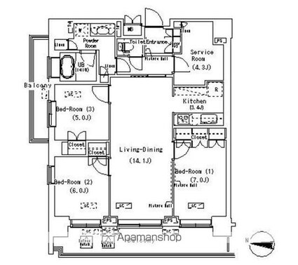 パークアクシス辰巳ステージ[3LDK/86.05m2]の間取図