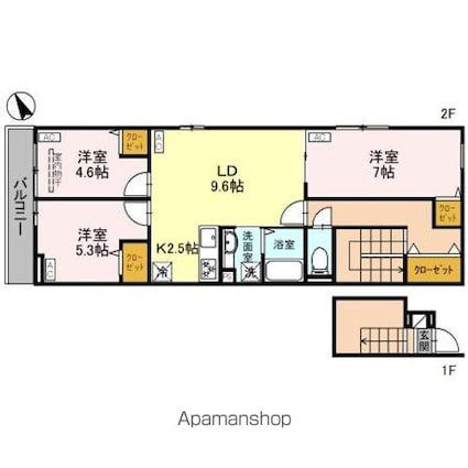 東京都中野区松が丘２丁目[3LDK/74.45m2]の間取図
