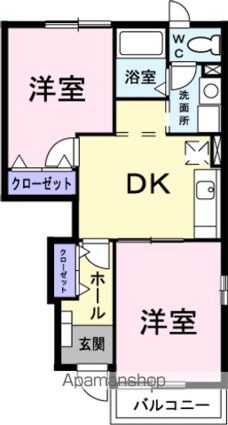 ソレイユＢ[2DK/42.77m2]の間取図