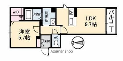 グランベレオ南手城[1LDK/40.93m2]の間取図