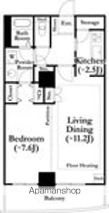 河田町ガーデン２号棟[1LDK/54.57m2]の間取図
