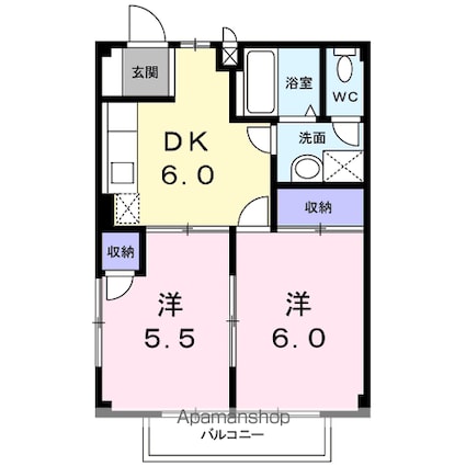 プリムローズＢ[2DK/40.04m2]の間取図